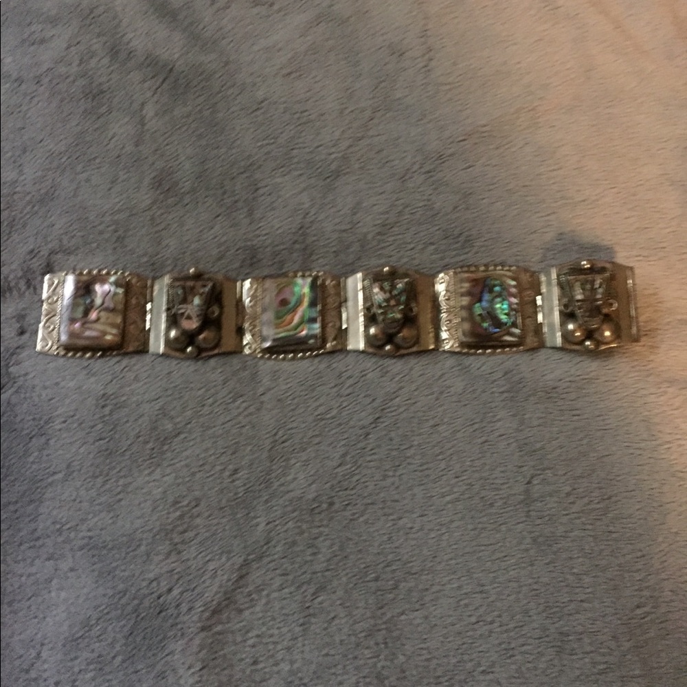 Vintage Sterling Silver & Abalone Shell Bracelet